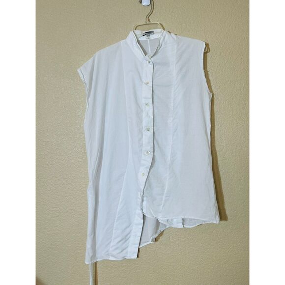 RARE Ann Demeulemeester Women's Sleeveless White Cotton Blouse Asymettrical 40 - Picture 1 of 13